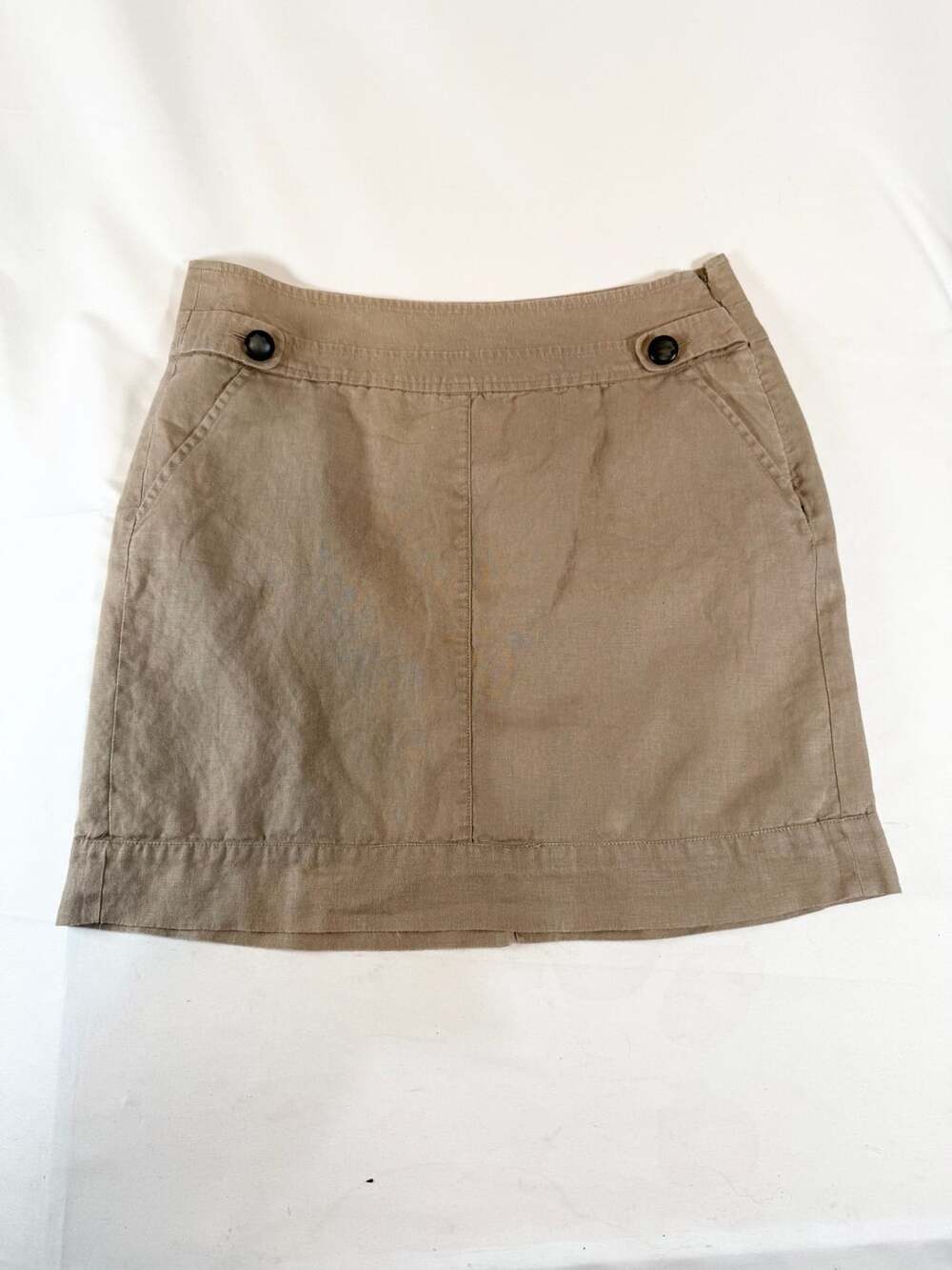 Banana Republic Women's 6 Khaki Tan 100% Linen Mini Skirt Side Zip Lined Pockets
